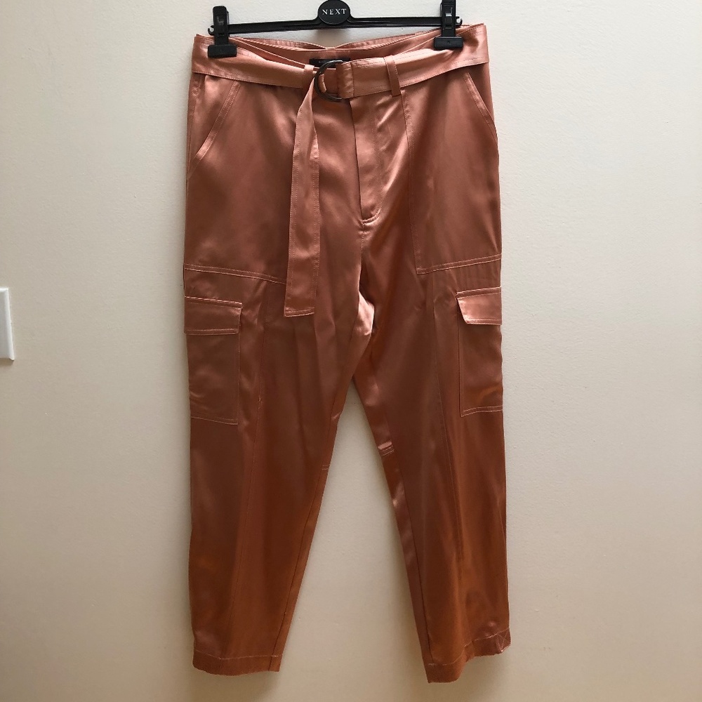 NWT Banana Republic Silk Satin Belted Cargo Pants Sz 12